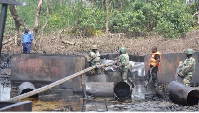 Troops-uncover-illegal-refining-site-in-Delta 1 The joint military task force, “Operation Delta Safe” (OPDS) impounded a vessel, MV Mother Mary I on Sunday, laden with 300,000 litres of illegally refined diesel.